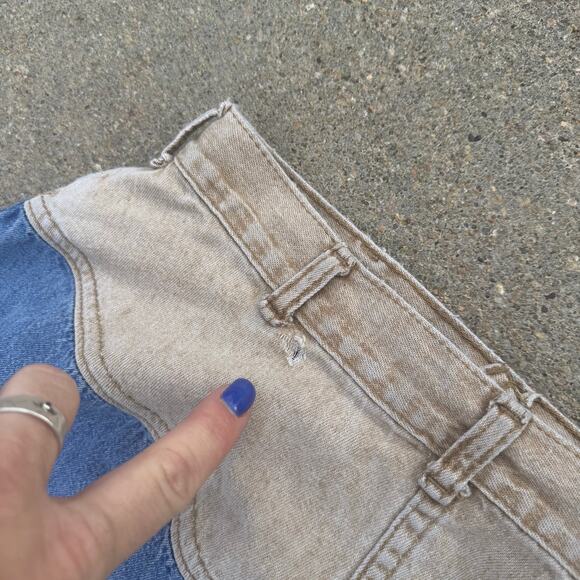 Vintage 80s OshKosh Two Tone Block V Yoke Midi A Line Jean Skirt Western 12 - Picture 3 of 10